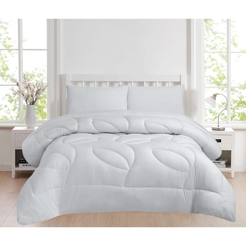 GENERICO - EDREDÓN TELA CON TELA ACOLCHADO KING - SET DE 5 PIEZAS- 3 PLAZAS PLOMO