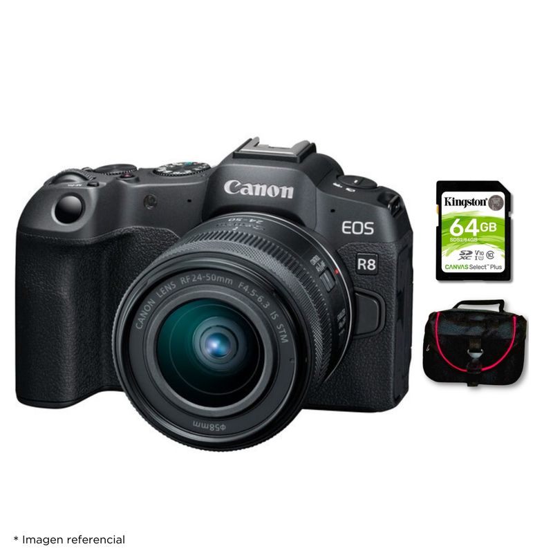 CANON - Cámara Canon EOS R8 + Lente RF 24-50mm f45-63 IS STM + Kit Básico