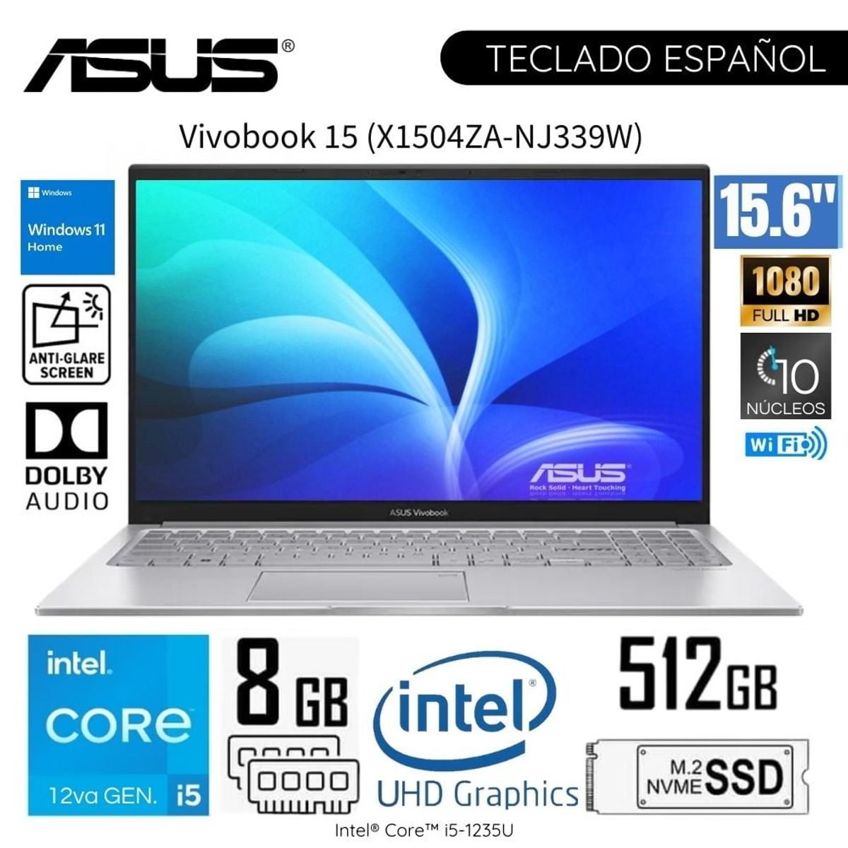 ASUS - Laptop Asus Vivobook X1504ZA-NJ339W Intel Core i5-1235U 8GB RAM 512GB SSD 15.6" FHD Windows 11