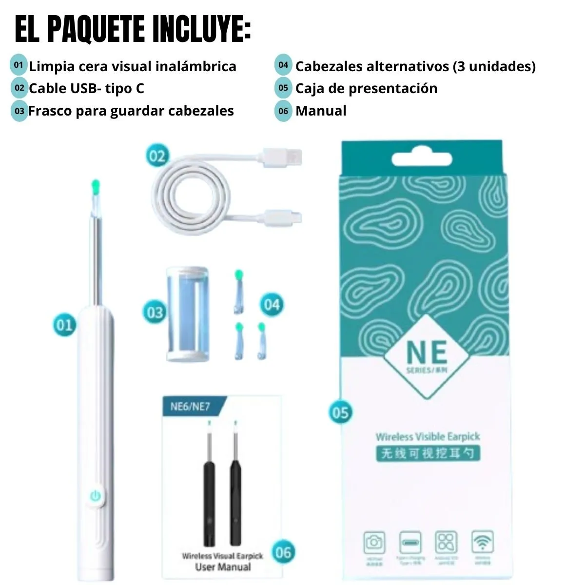 GENERICO - LIMPIEZA PARA OIDOS VISUAL INTELIGENTE CON CAMARA