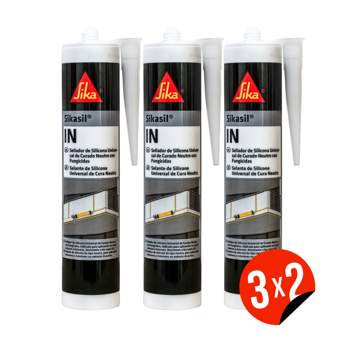 SIKA - 3x2 Silicona Neutra con Fungicidas Sikasil IN Transparente x 280ml