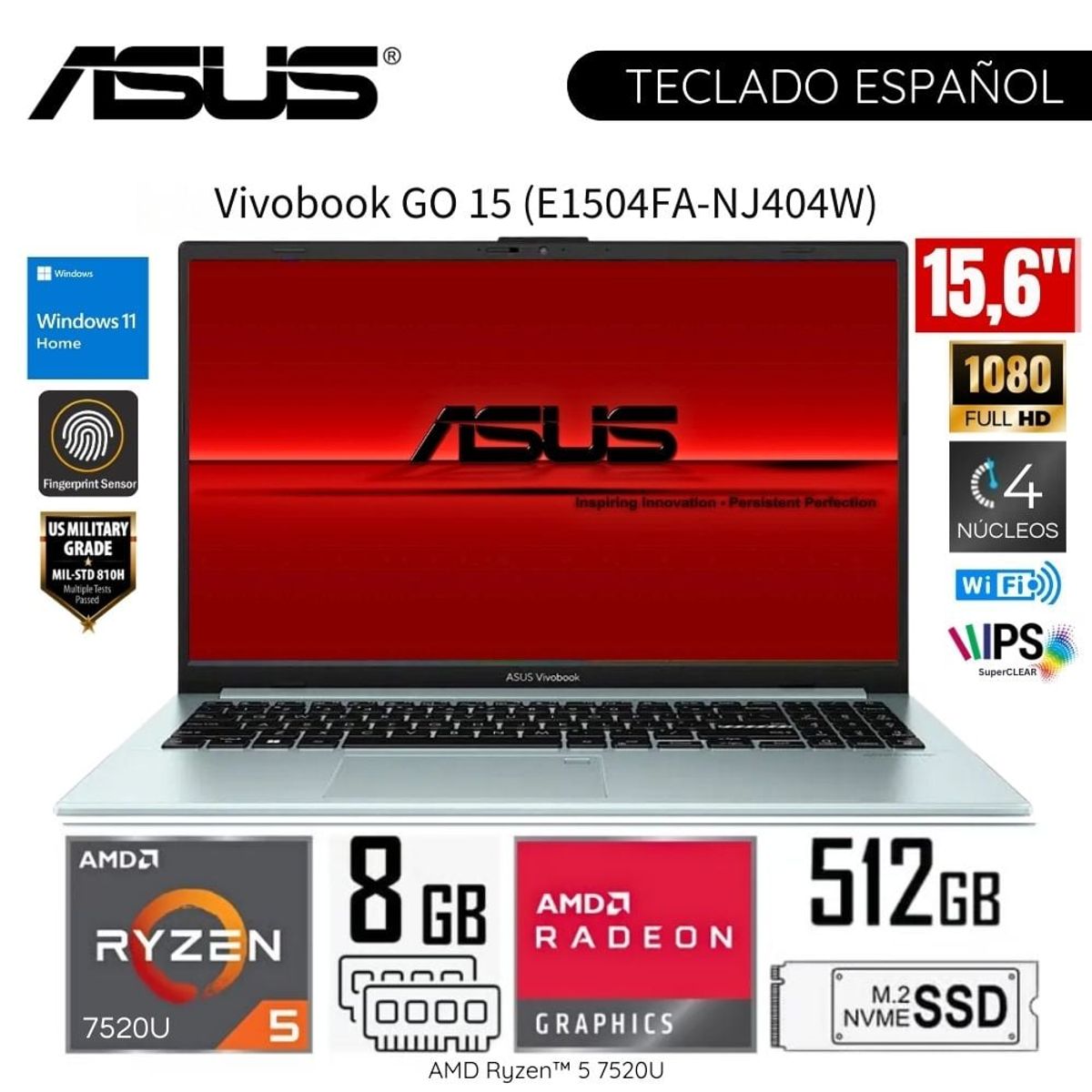 ASUS - Laptop ASUS E1504FA-NJ404W AMD Ryzen5-7000 8GB RAM 512GB SSD 15.6" FHD Windows 11 Home