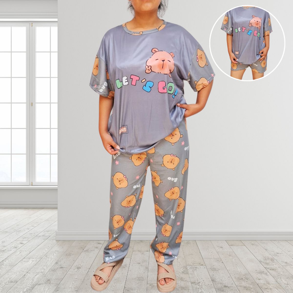 INSPIRA MARKET - Pijama 3 Piezas Polo Short y Pantalón Kawaii Mujer Diseños Aleatorios