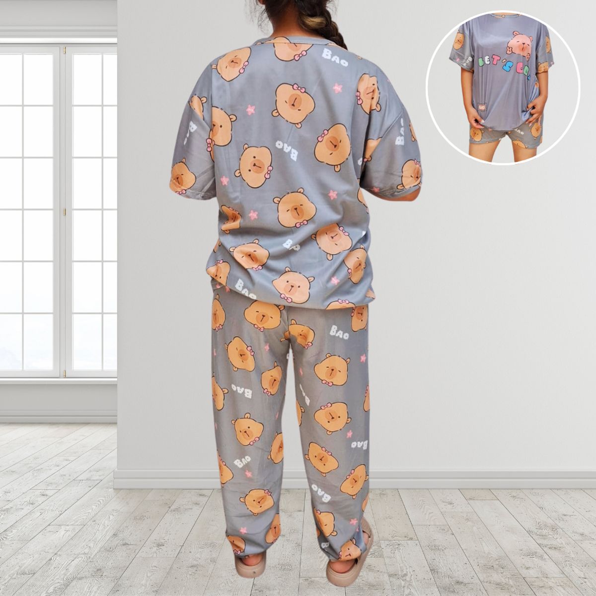 INSPIRA MARKET - Pijama 3 Piezas Polo Short y Pantalón Kawaii Mujer Diseños Aleatorios