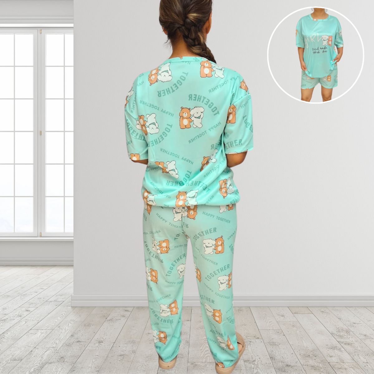 INSPIRA MARKET - Pijama 3 Piezas Polo Short y Pantalón Kawaii Mujer Diseños Aleatorios