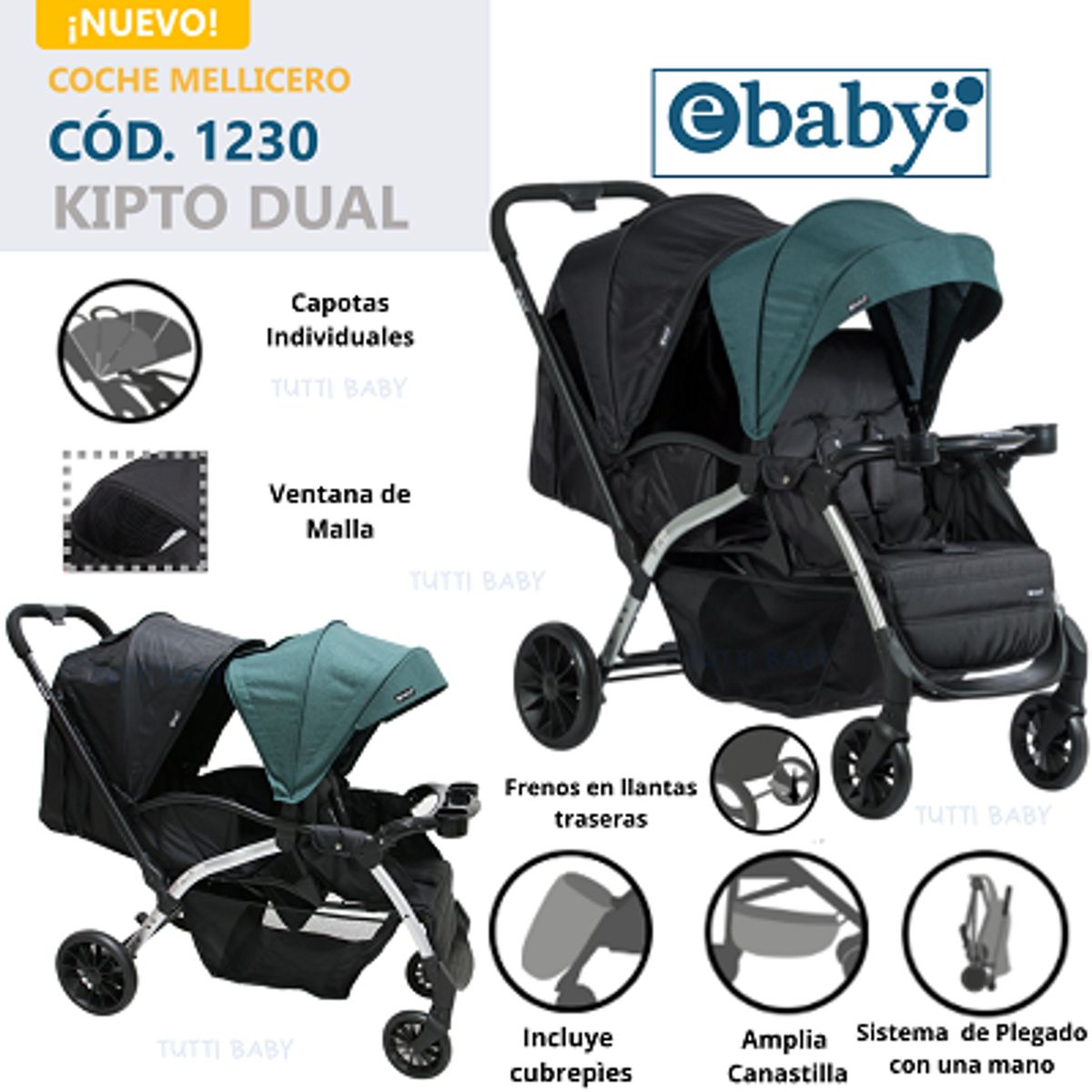 EBABY - COCHE MELLICERO KIPTO DUAL EBABY - VERDE