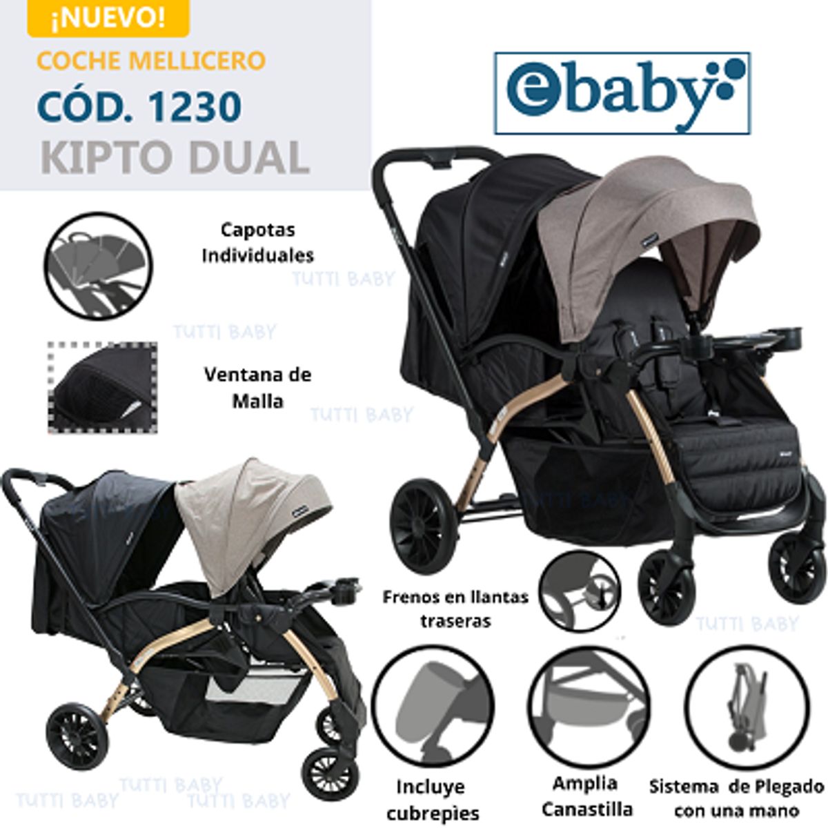 EBABY - COCHE MELLICERO KIPTO DUAL EBABY - BEIGE