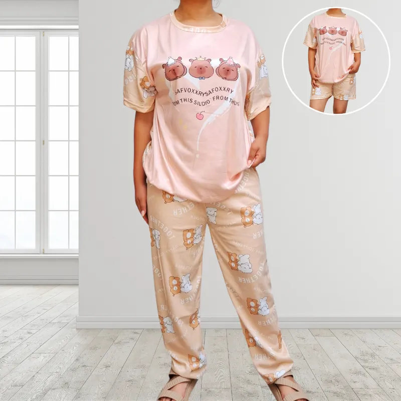 Pijama Piezas Polo Short y Pantalón Kawaii Mujer Diseños