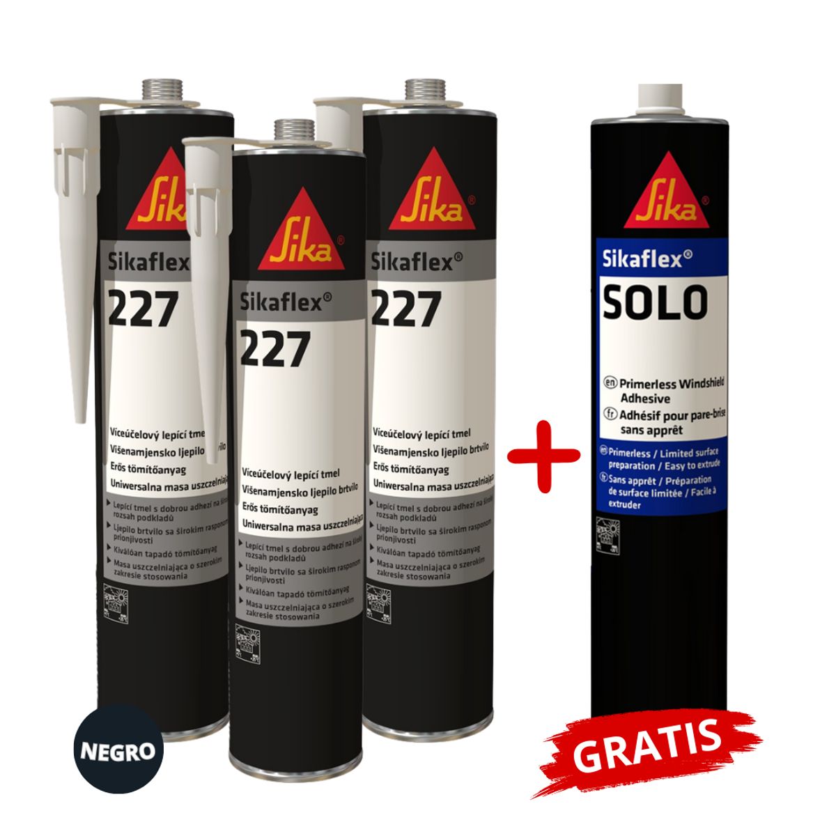 SIKA - 3Sellador Automotriz Sikaflex 227 Negro x300ml +SikaflexSOLO