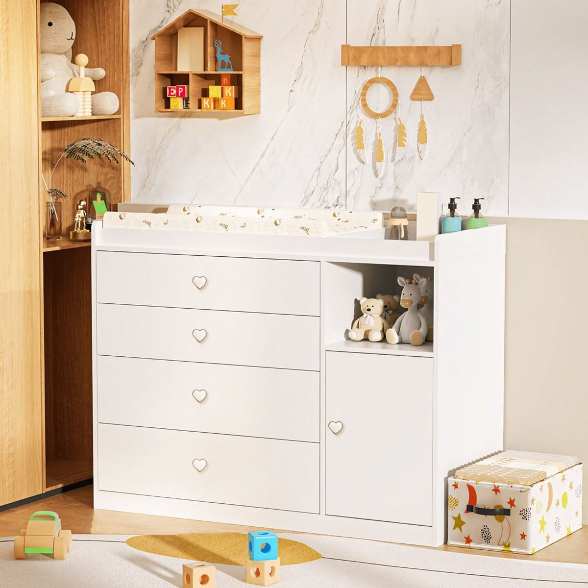 GENERICO - Cómoda Cambiador Para Bebé Olivia 4 Cajones Blanco 120 cm Huk