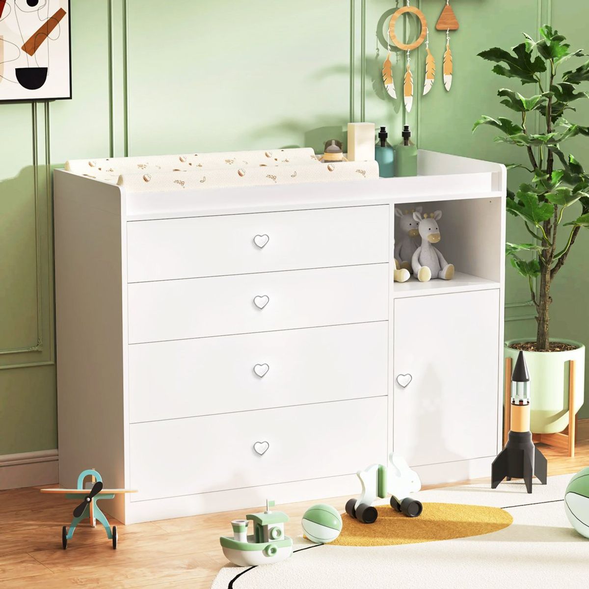 GENERICO - Cómoda Cambiador Para Bebé Olivia 4 Cajones Blanco 120 cm Huk