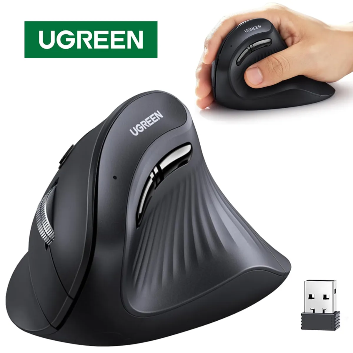 UGREEN - Mouse Vertical Inalambrico Ergonomico UGREEN 4000DPI USB 2.4GHz 10 Mts