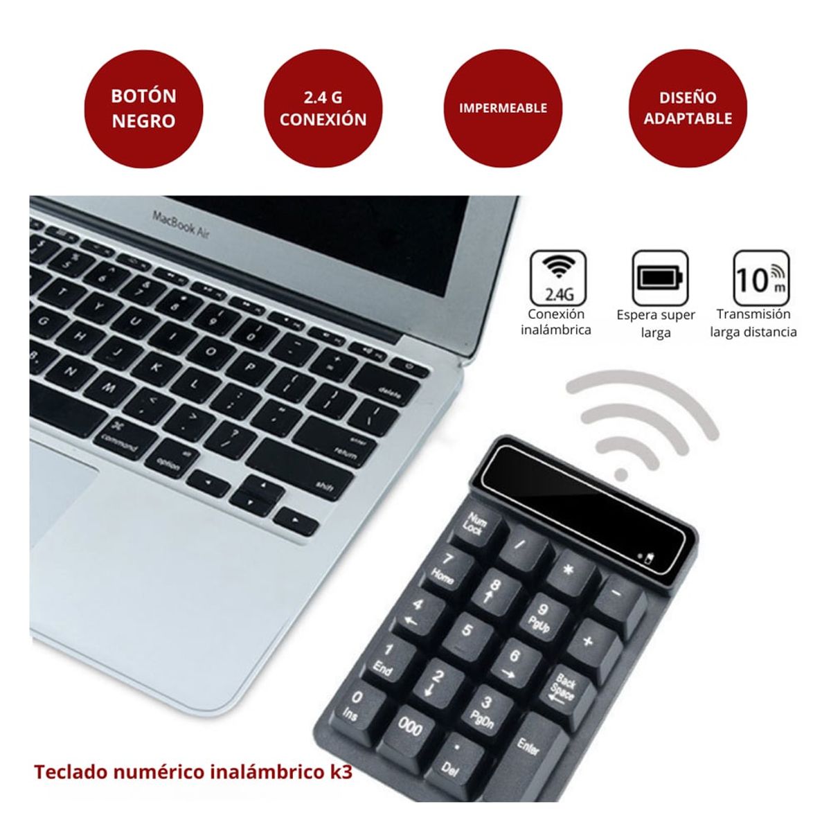 SEISA - Teclado Numérico para PC o Laptop Inalámbrico 19 Teclas CMK-K3