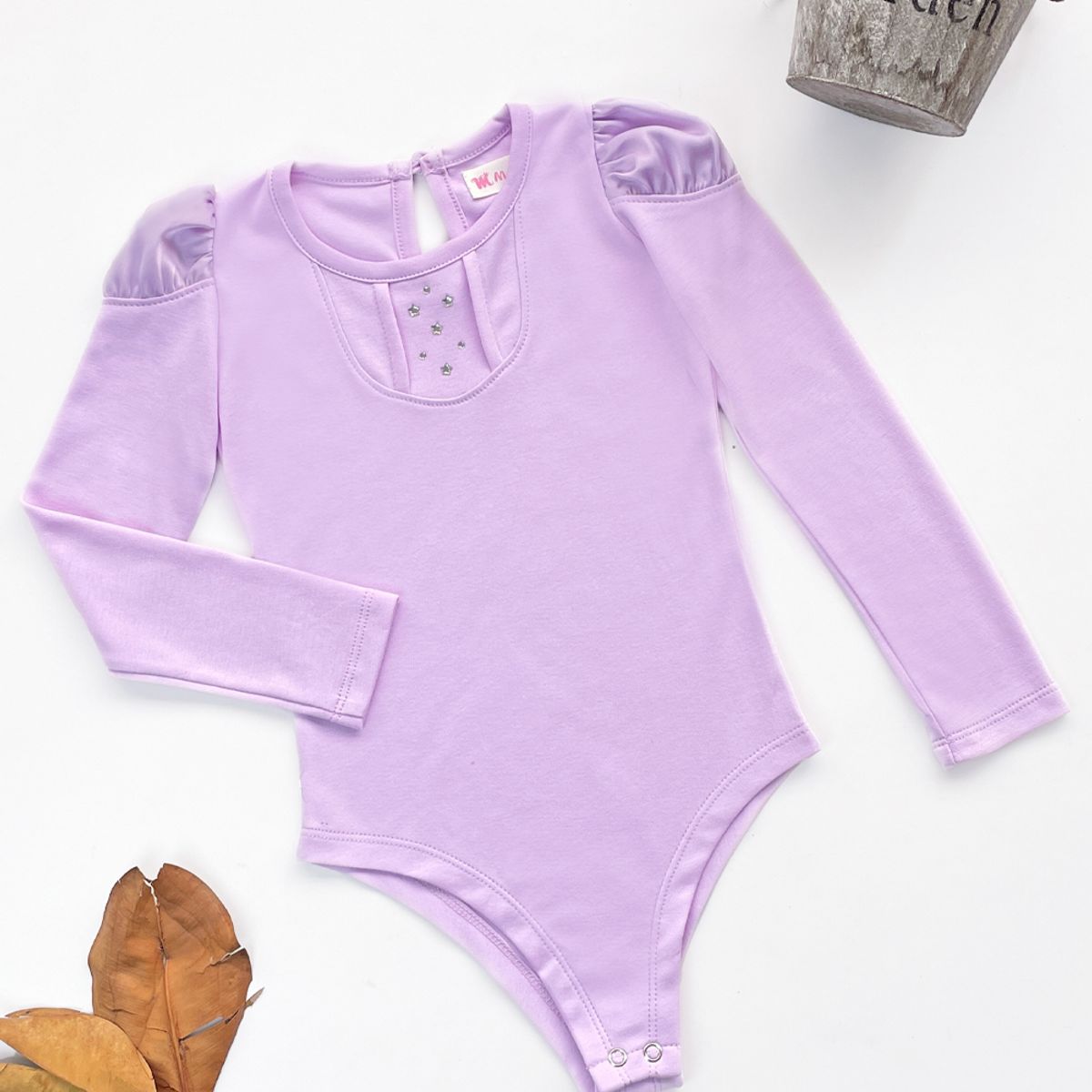 KIDS MASHMELO - Body para Niña de Gamuza con Pedrería y Mangas Abullonadas