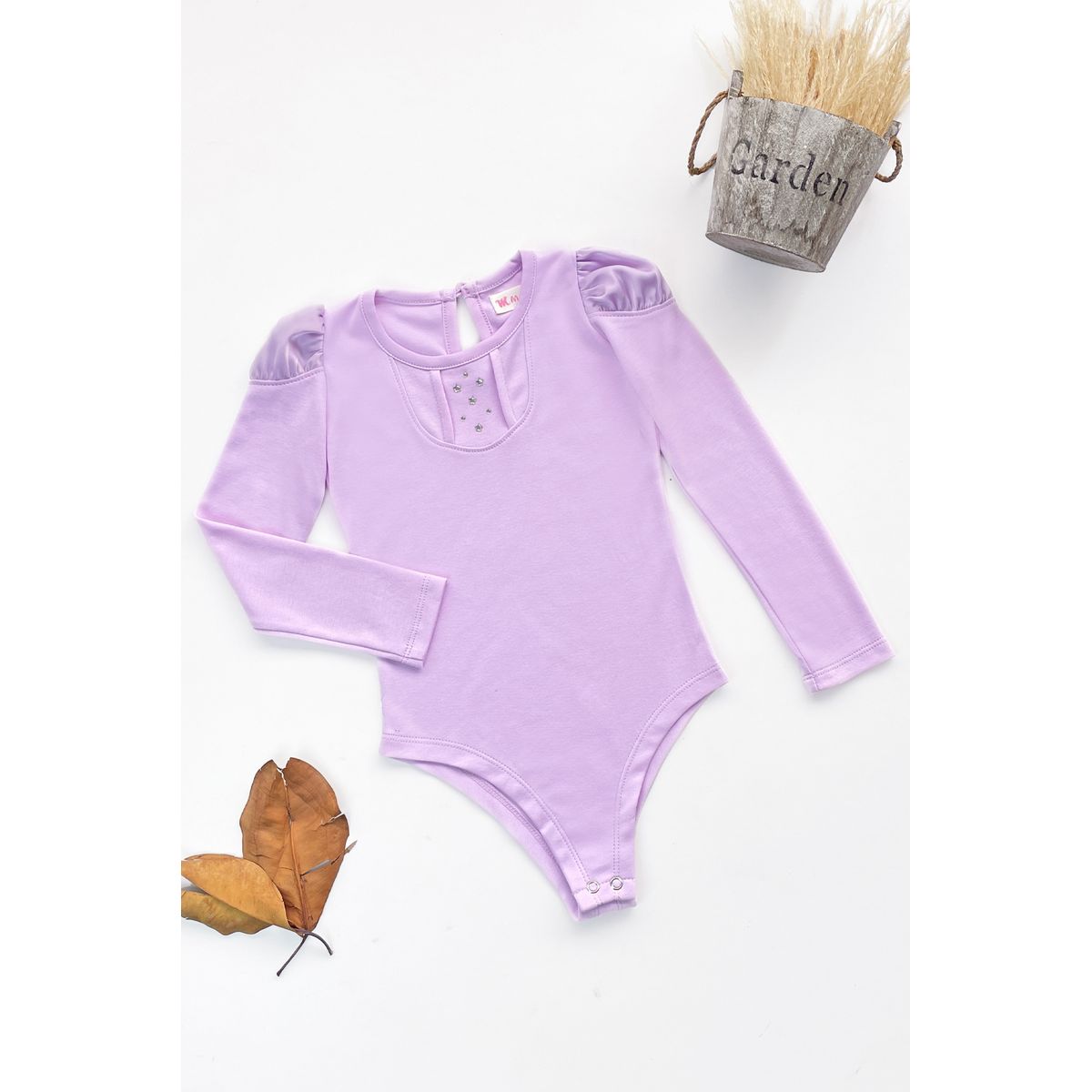 KIDS MASHMELO - Body para Niña de Gamuza con Pedrería y Mangas Abullonadas