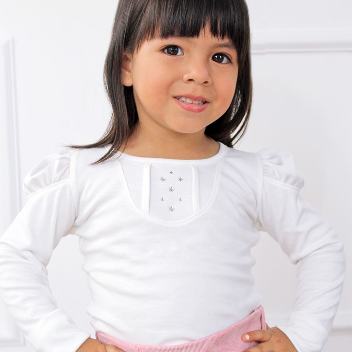 KIDS MASHMELO - Body para Niña de Gamuza con Pedrería y Mangas Abullonadas