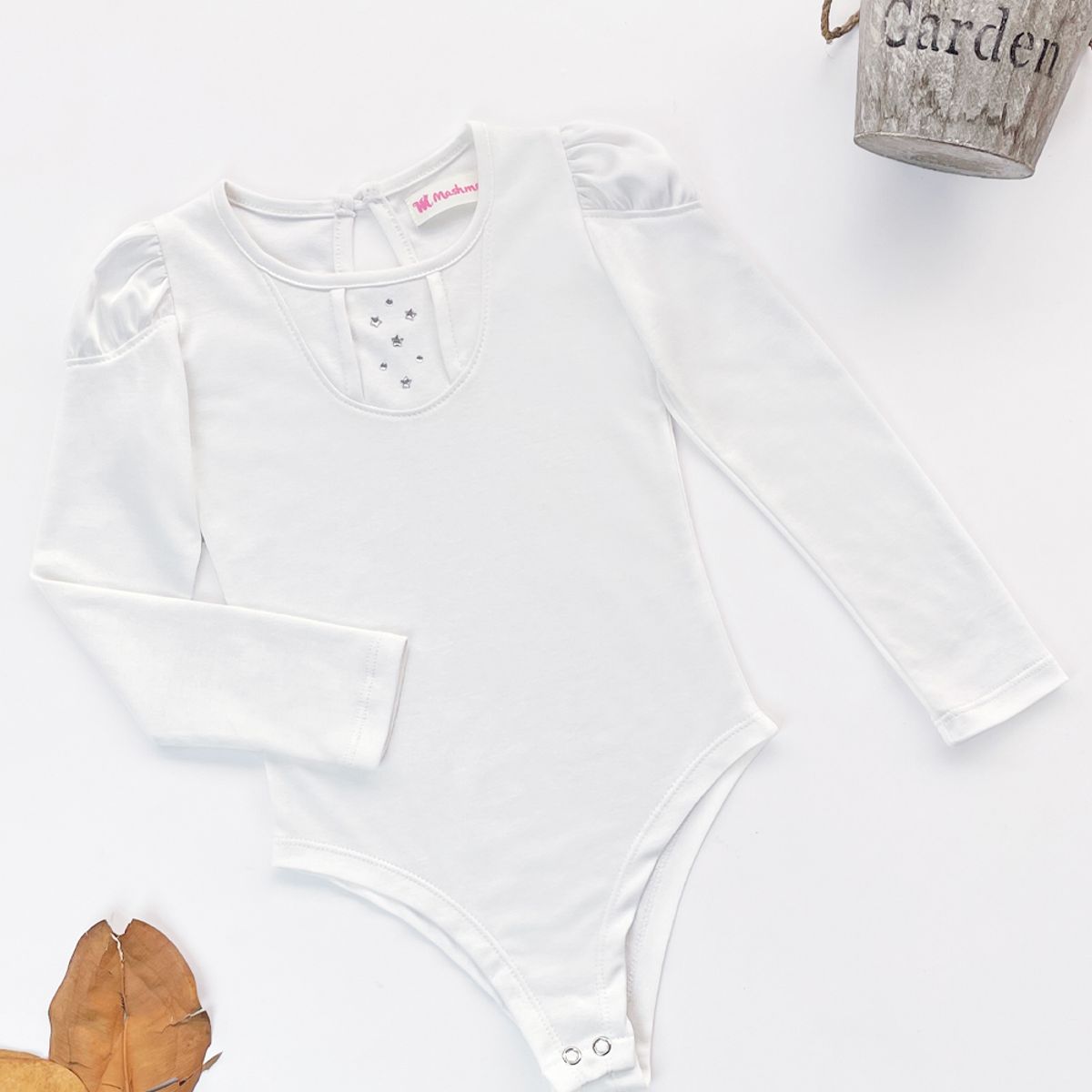 KIDS MASHMELO - Body para Niña de Gamuza con Pedrería y Mangas Abullonadas