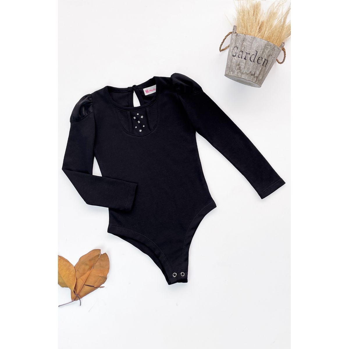 KIDS MASHMELO - Body para Niña de Gamuza con Pedrería y Mangas Abullonadas