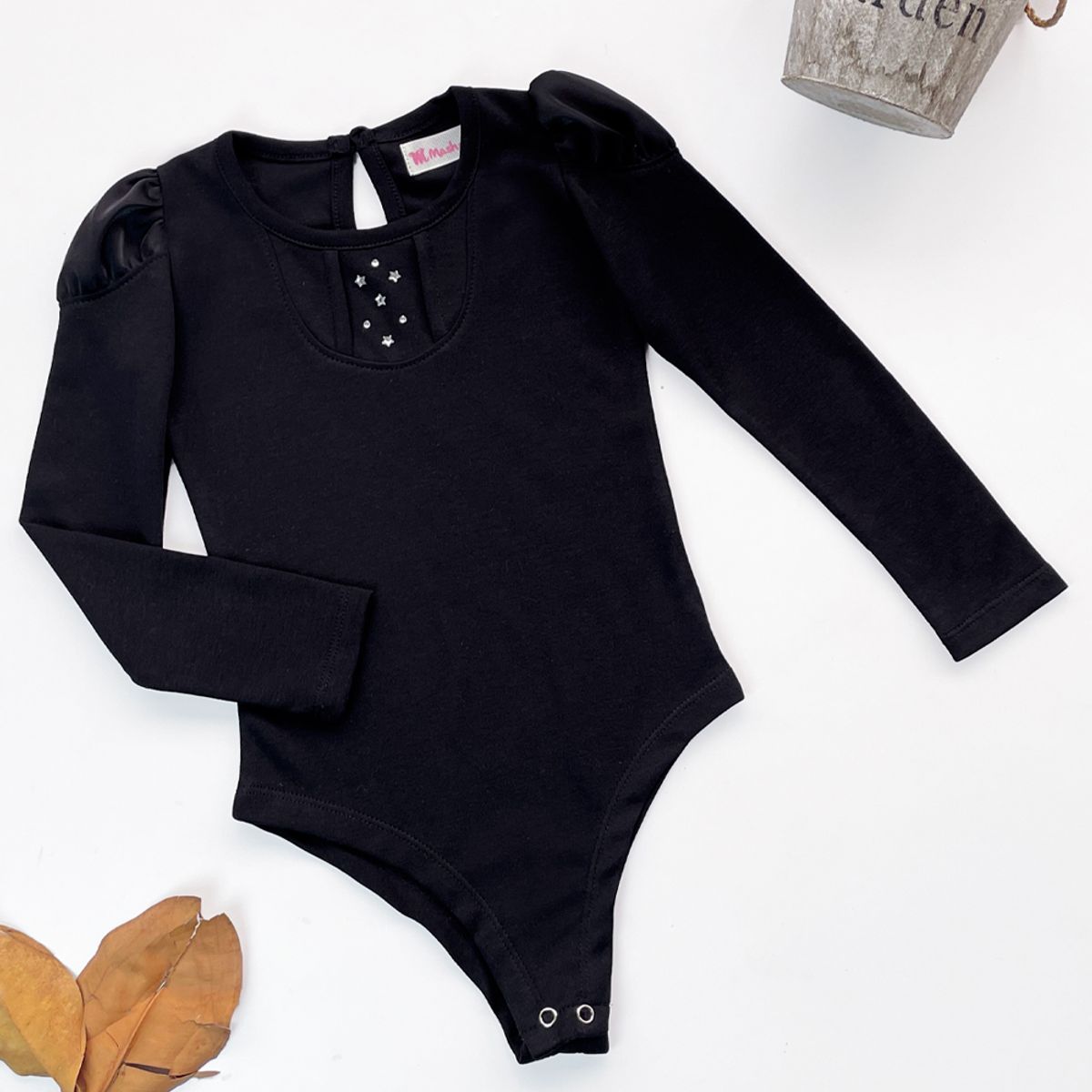 KIDS MASHMELO - Body para Niña de Gamuza con Pedrería y Mangas Abullonadas