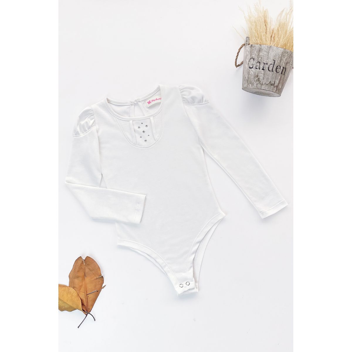 KIDS MASHMELO - Body para Niña de Gamuza con Pedrería y Mangas Abullonadas