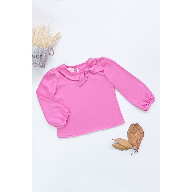 KIDS MASHMELO - Blusa de Seda con Cuello Bebé Asimétrico y Lazo para Niña