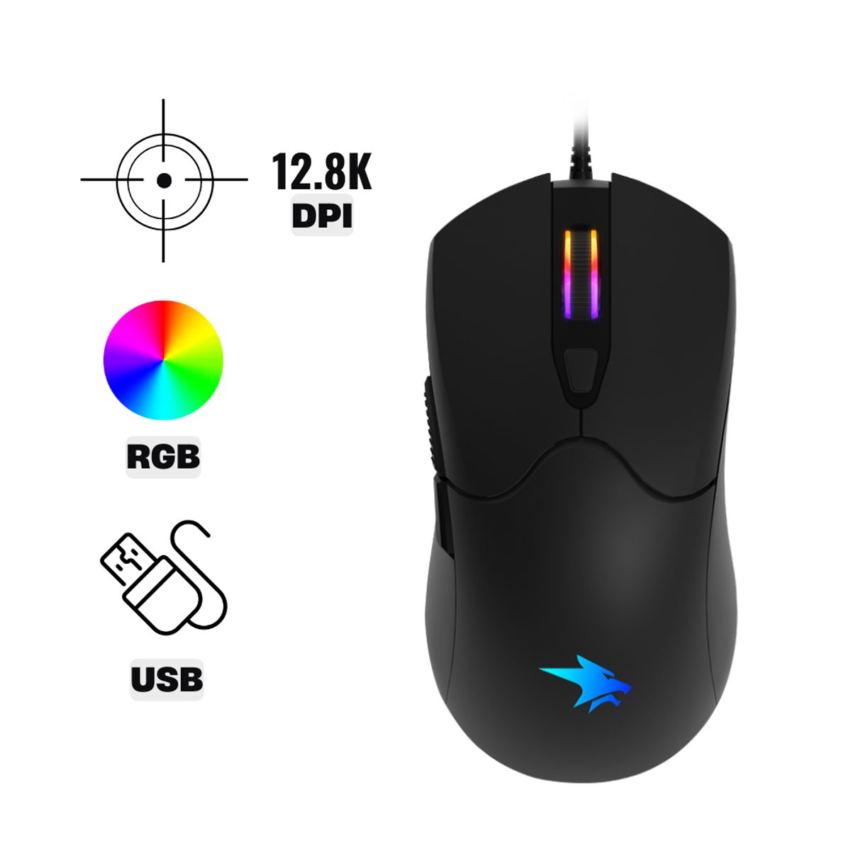 VIFROZT - Mouse Gamer Vifrozt Valkyr Negro 12,800 DPI RGB con Software