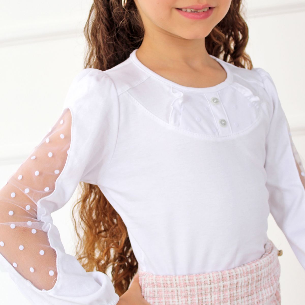 KIDS MASHMELO - Polo en Algodón con Volantes y Pechera  para Niña Kids Mashmelo