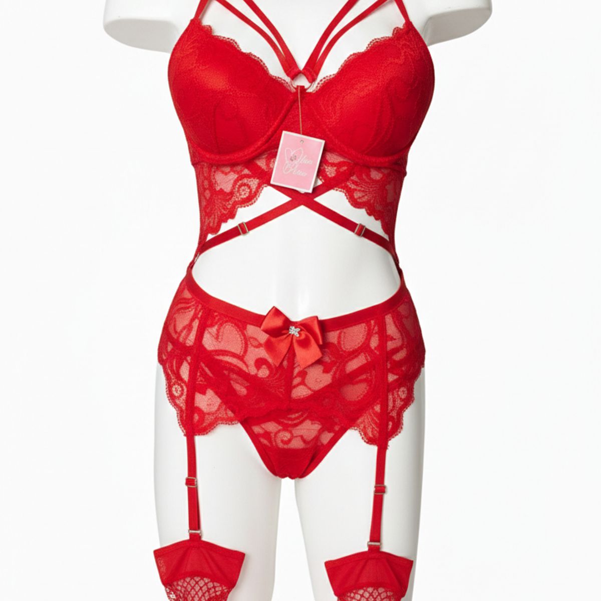 GENERICO - CORSET LENCERIA DE ENCAJE CON VARILLAS PORTALIGAS