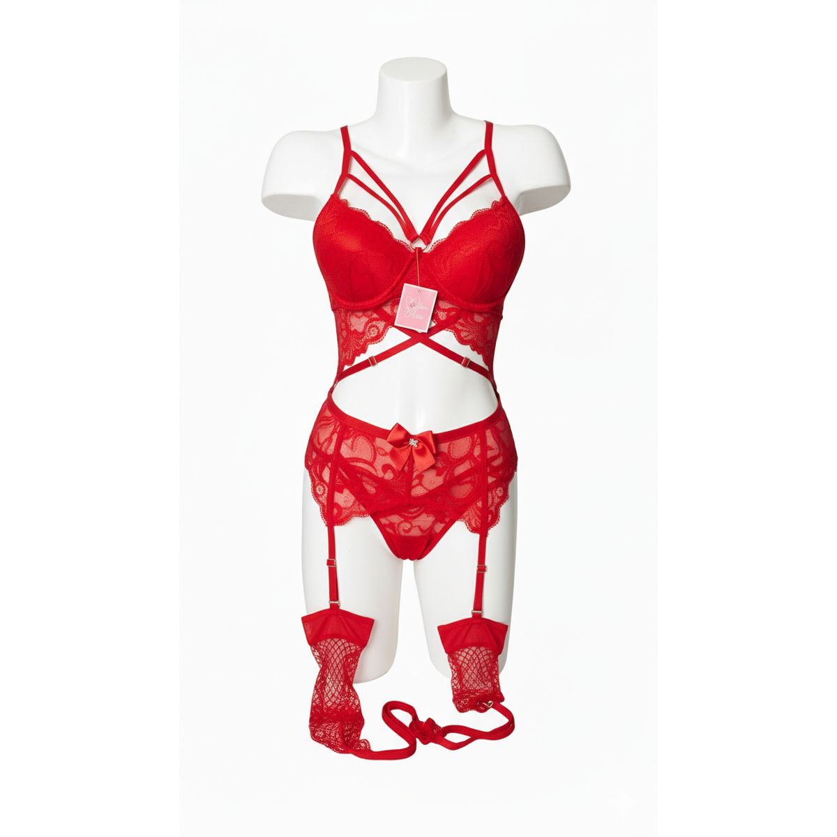 GENERICO - CORSET LENCERIA DE ENCAJE CON VARILLAS PORTALIGAS