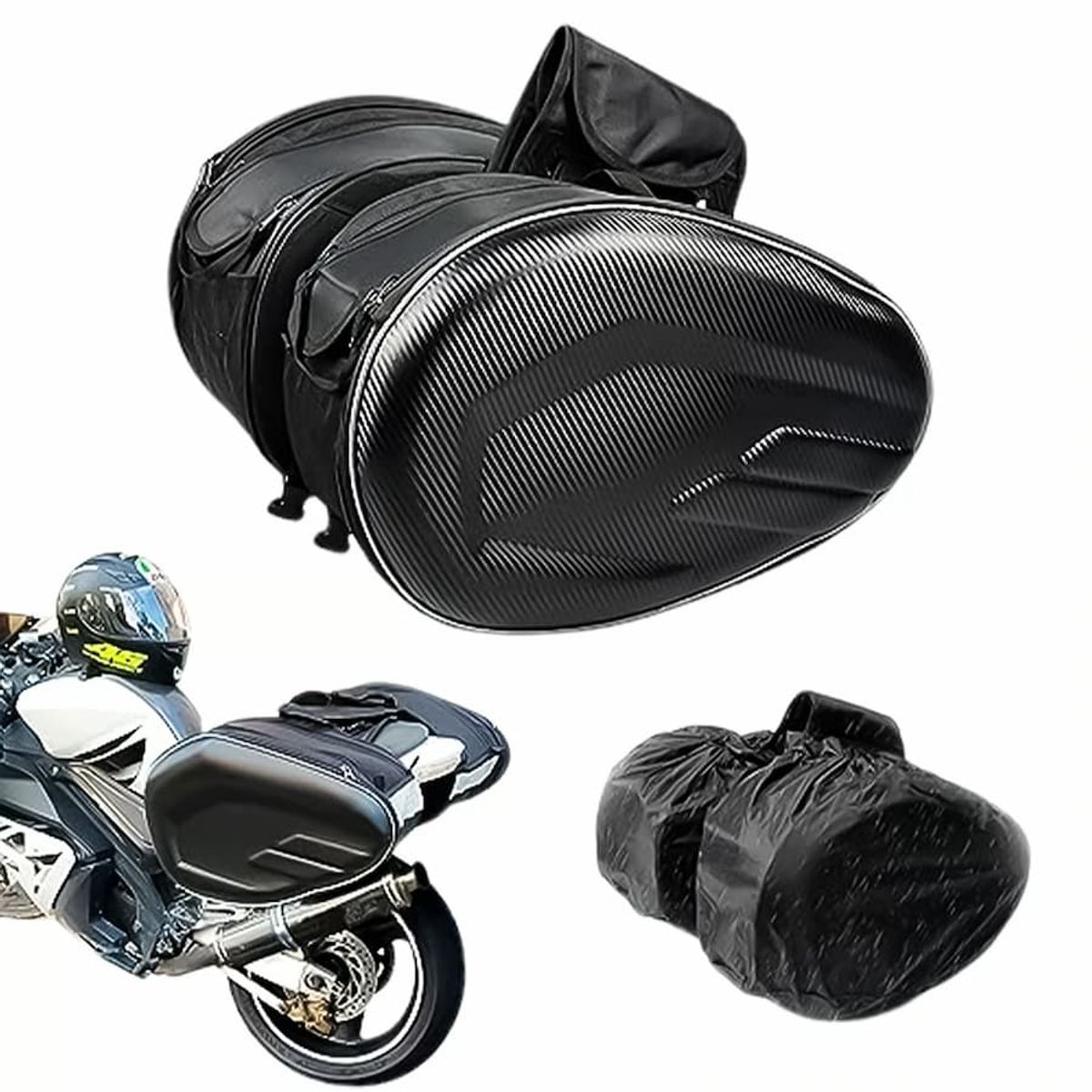 GENERICO - Alforja Para Moto Impermeable tapa fibra de carbono