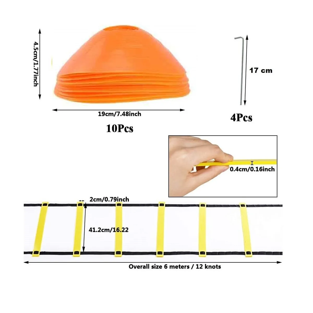 GENERICO - Escalera Agilidad Coordinación 12 Pasos, 10 Conos