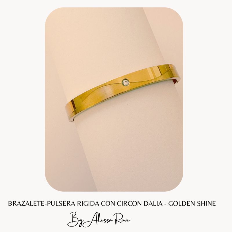 GENERICO - BRAZALETE-PULSERA RIGIDA CON CIRCON DALIA - GOLDEN SHINE