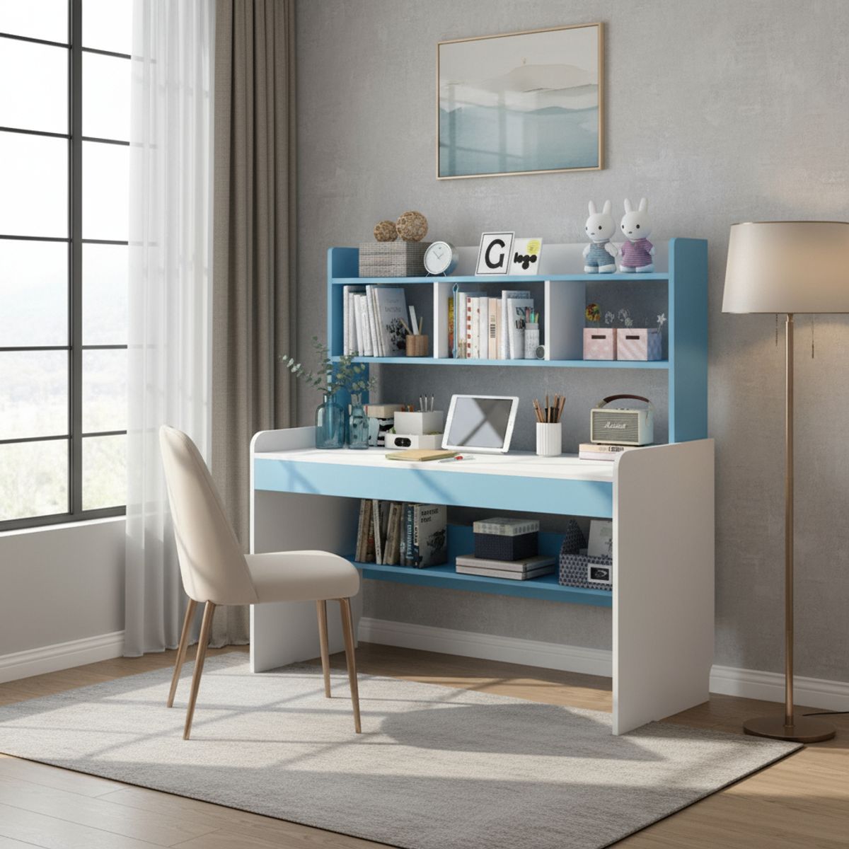 ANYHOGAR - Escritorio Infantil Niña Niño Repisa Celeste
