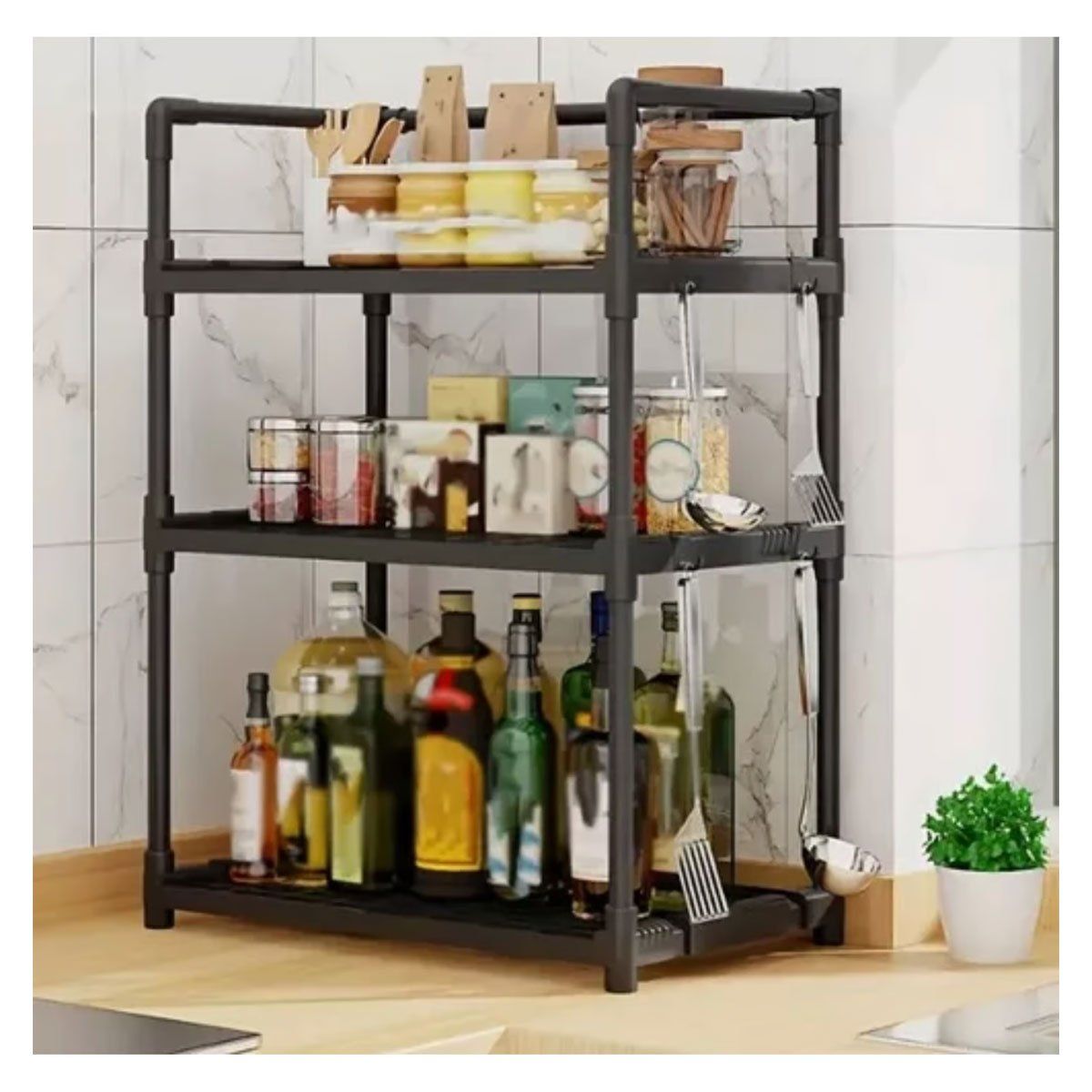 GRETAIL - Estante Organizador Condimentos Especies Cocina 3 Niveles Negro