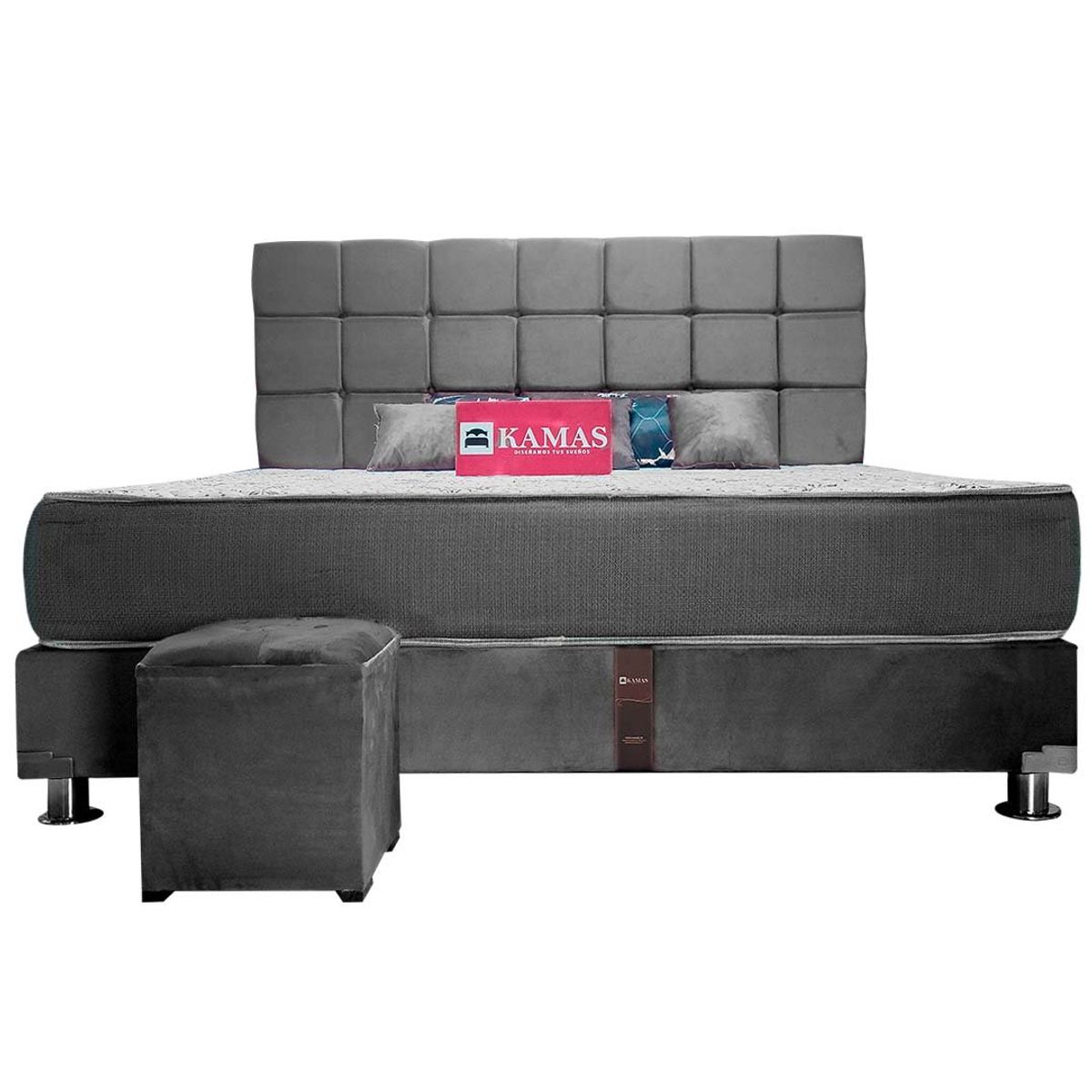 KAMAS - DORMITORIO KAMAS KING SARKI + CABECERA AÉREA CUADROS 2 - GRIS RATÓN