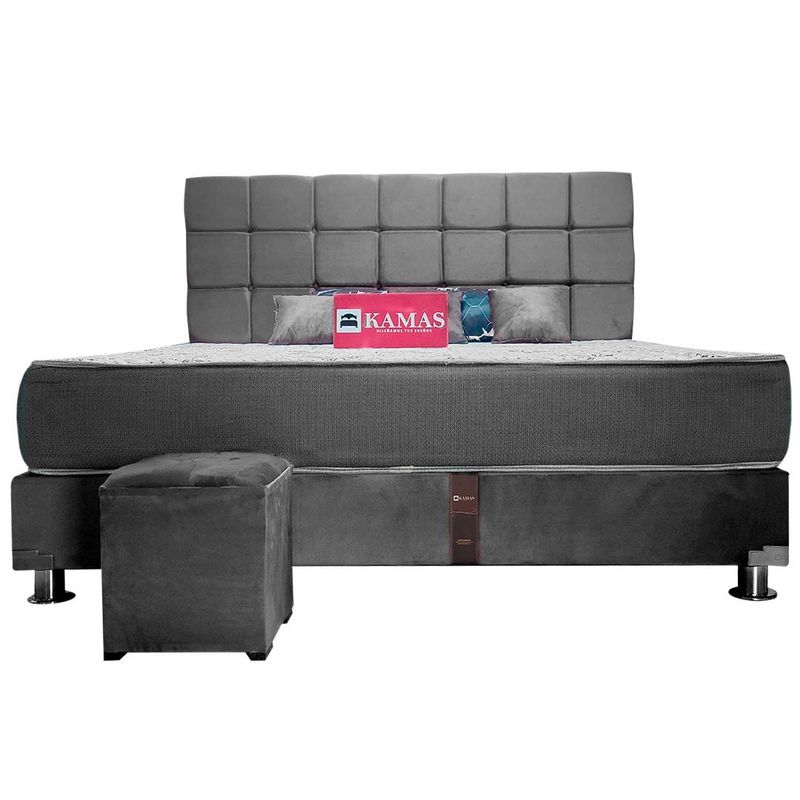 KAMAS - DORMITORIO KAMAS KING SARKI + CABECERA AÉREA CUADROS 2 - GRIS RATÓN