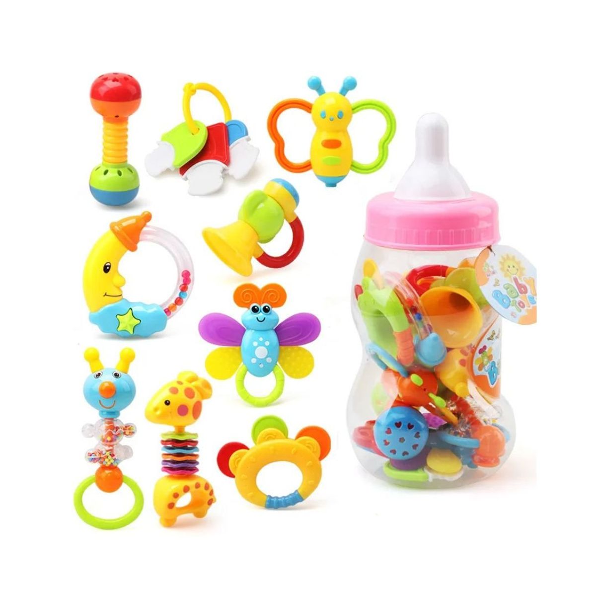 GENERICO - Set de Sonajas Y Mordedores Para Bebés 09 Pzs - Rosado