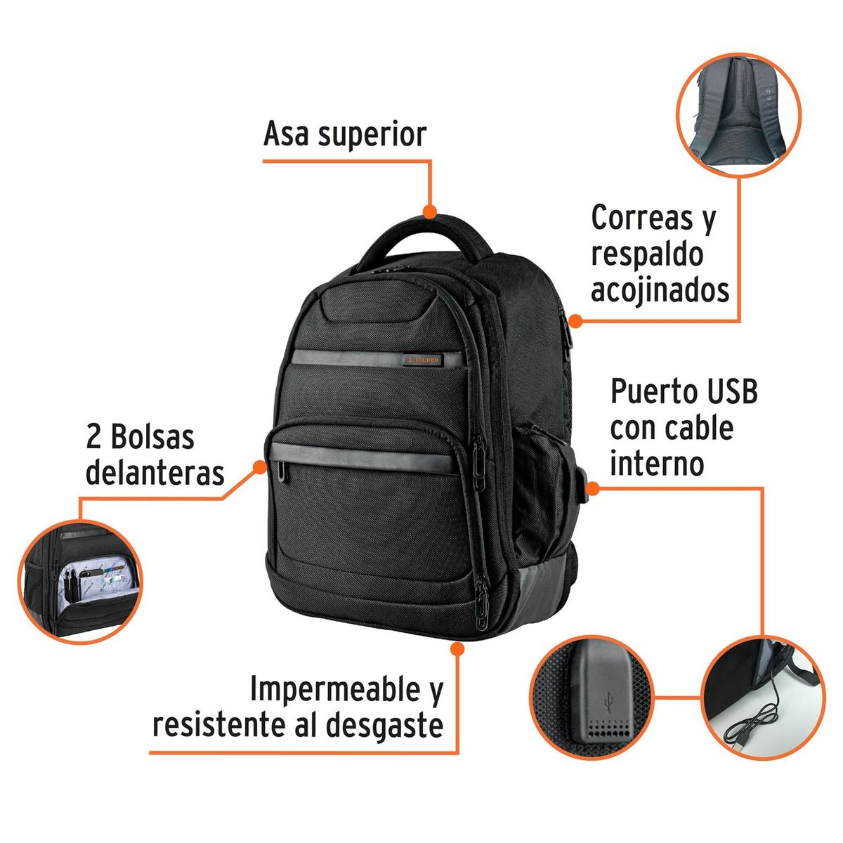 Truper - Kit camping Mochila tomatodo linterna  cuchilla plegable