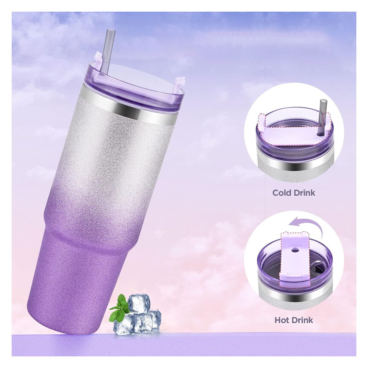 GENERICO - Vaso Tomatodo Botella Termico Escarchada 890ML Morada