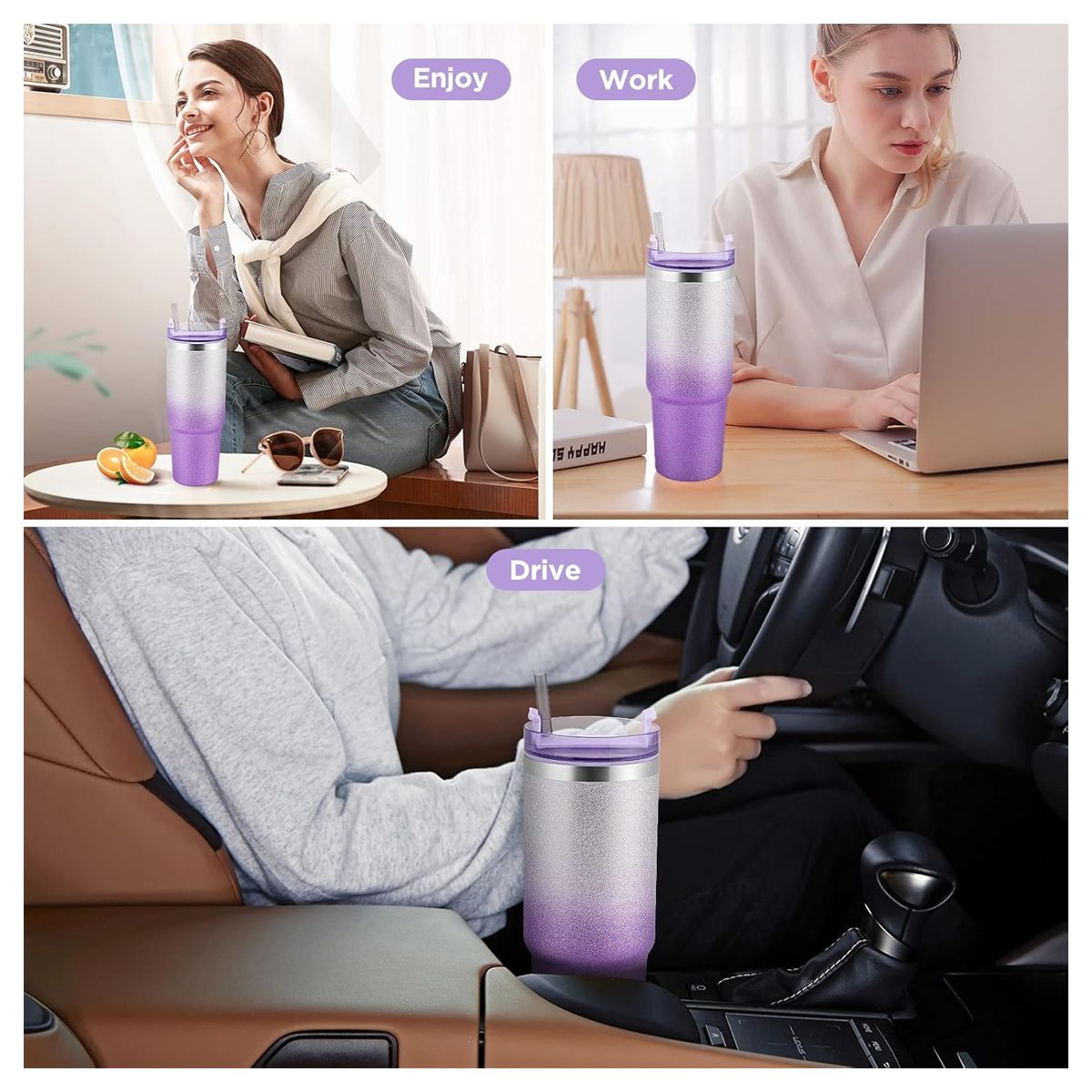 GENERICO - Vaso Tomatodo Botella Termico Escarchada 890ML Morada