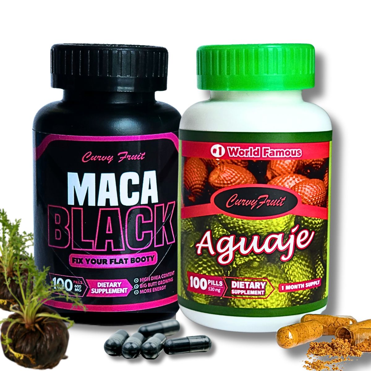 CURVY FRUIT - Black Curvy Pack Aguaje + Black Maca Máximo Aumento de Glúteos  Curvy Fruit