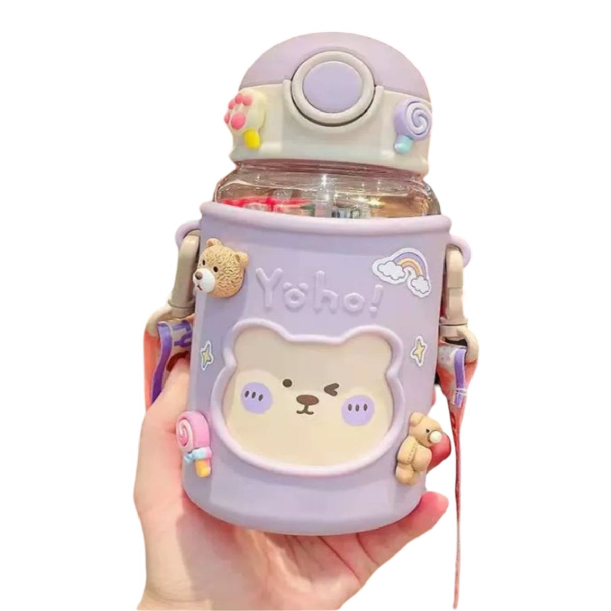 ELMEJORPRECIO - Tomatodo Baby Bear con colgador y stickers 3D de 650ml Lila