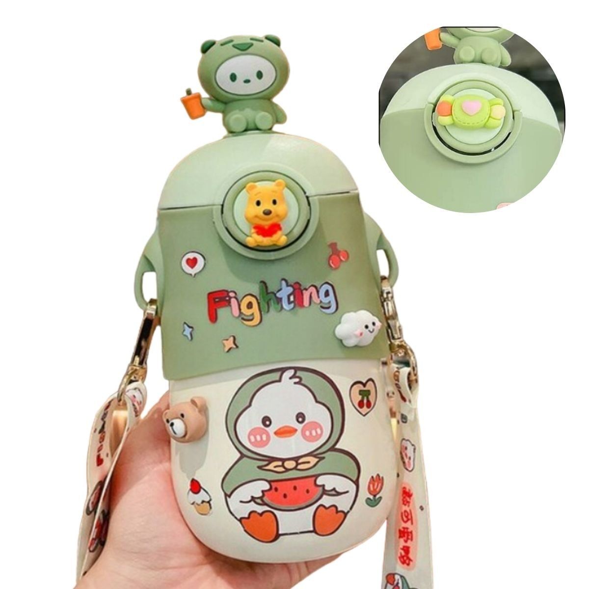 ELMEJORPRECIO - Tomatodo Portátil Oso Mebo 3D Con Stickers de 600 ml Verde