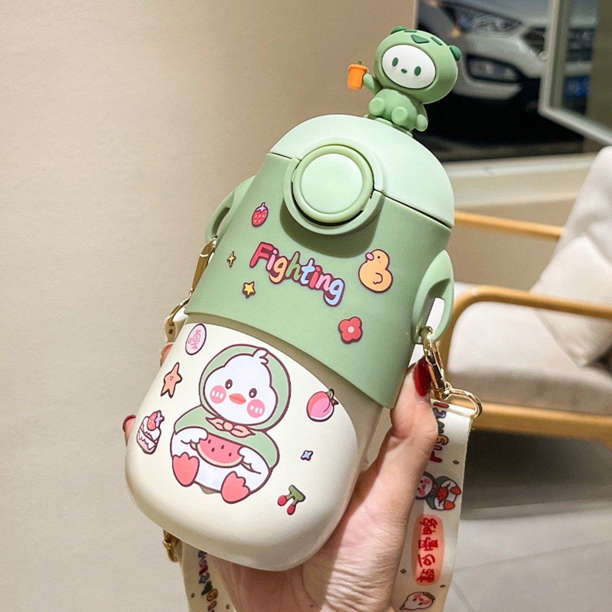 ELMEJORPRECIO - Tomatodo Portátil Oso Mebo 3D Con Stickers de 600 ml Verde