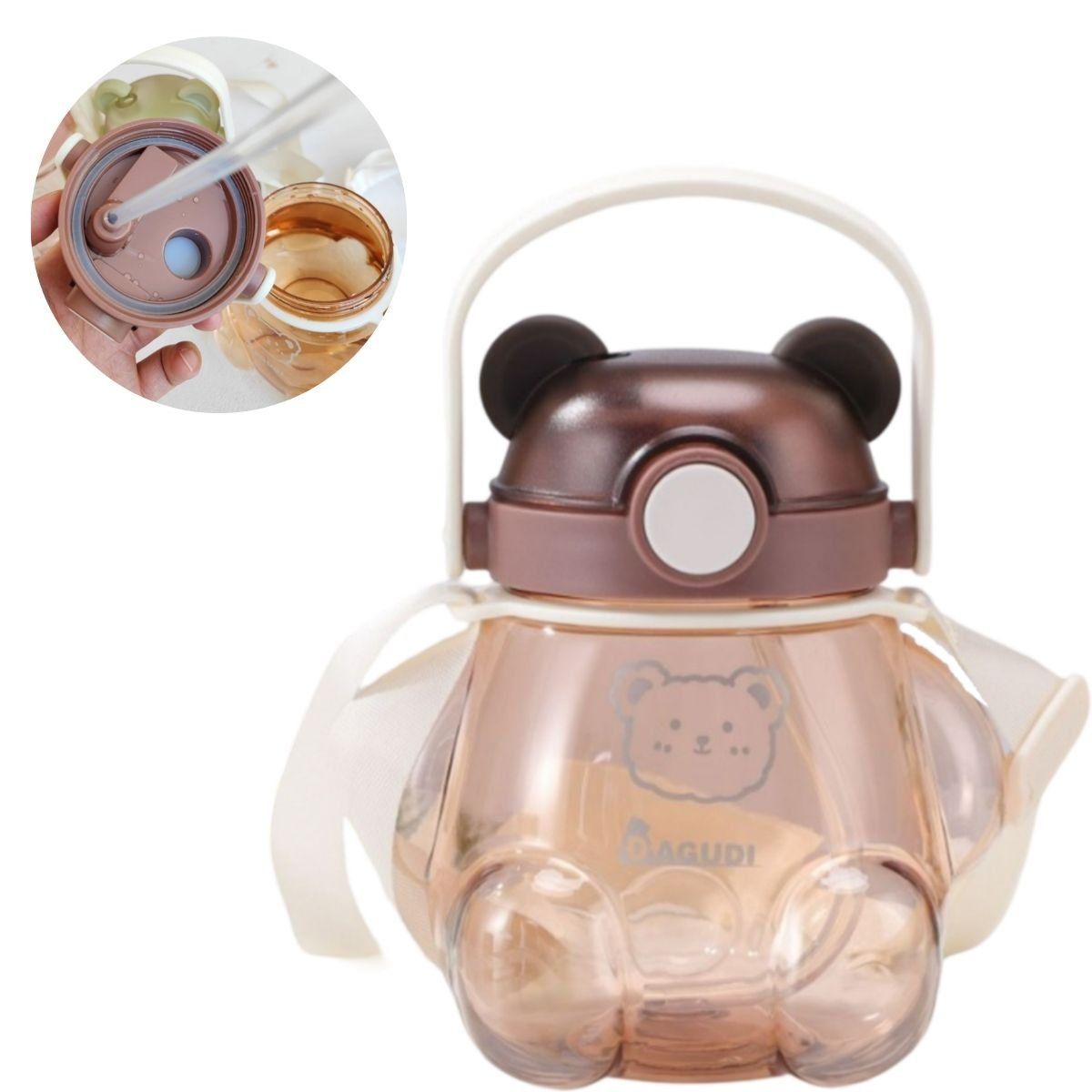 ELMEJORPRECIO - Tomatodo Portátil Oso Backpack Con Sticker 800 ml Marrón