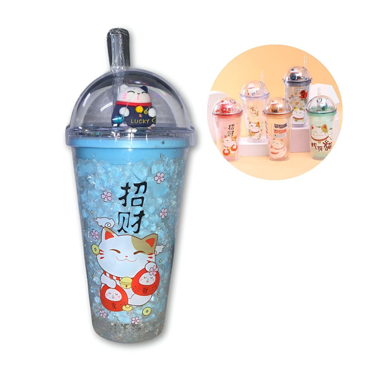 ELMEJORPRECIO - Vaso Tomatodo 450ml Con Luces Y Diseño De Gato Azul