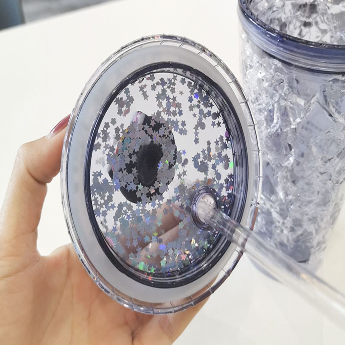 ELMEJORPRECIO - Vaso Tomatodo 450ml Con Luces Y Diseño De Gato Azul