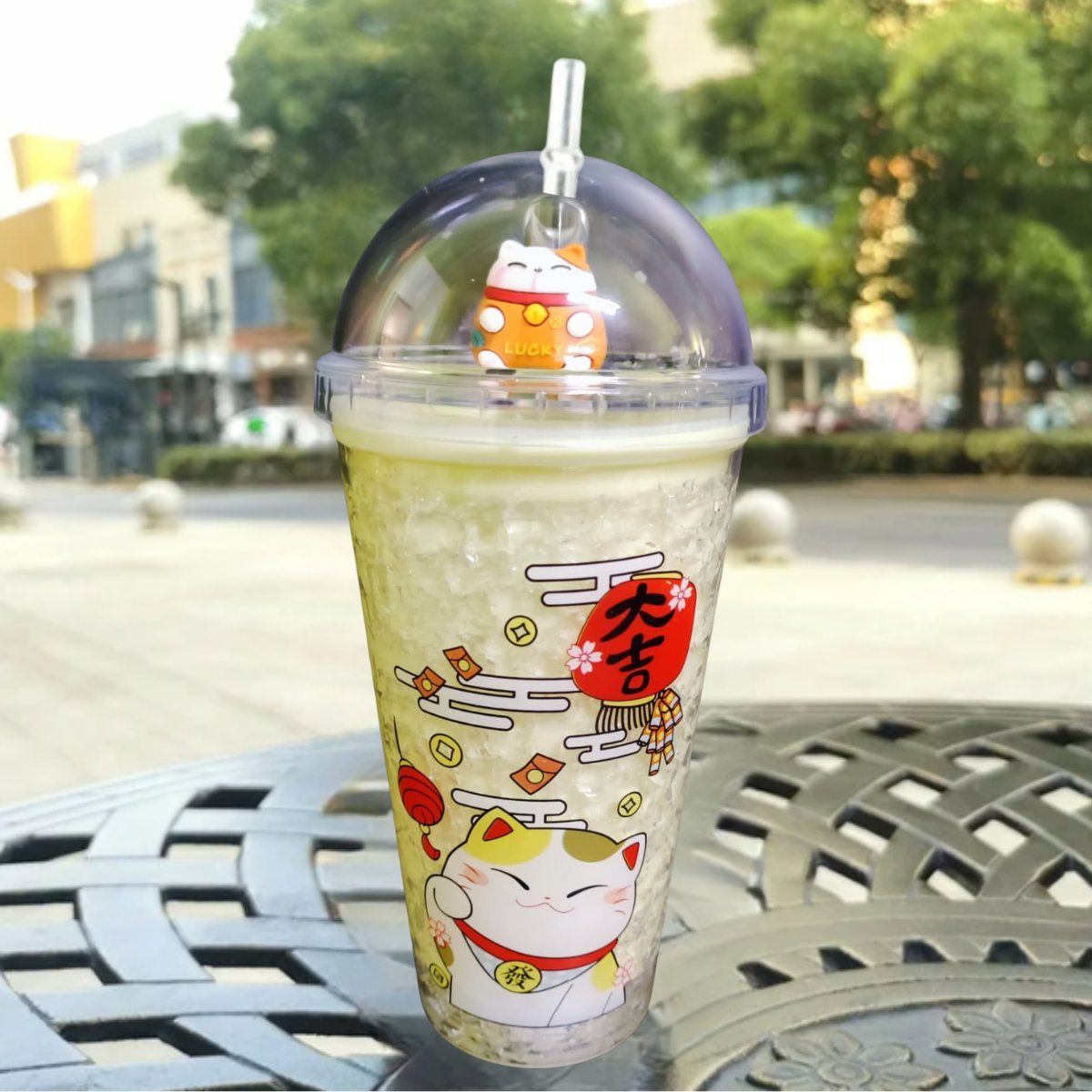 ELMEJORPRECIO - Vaso Tomatodo 450ml Con Luces Y Diseño De Gato Amarillo