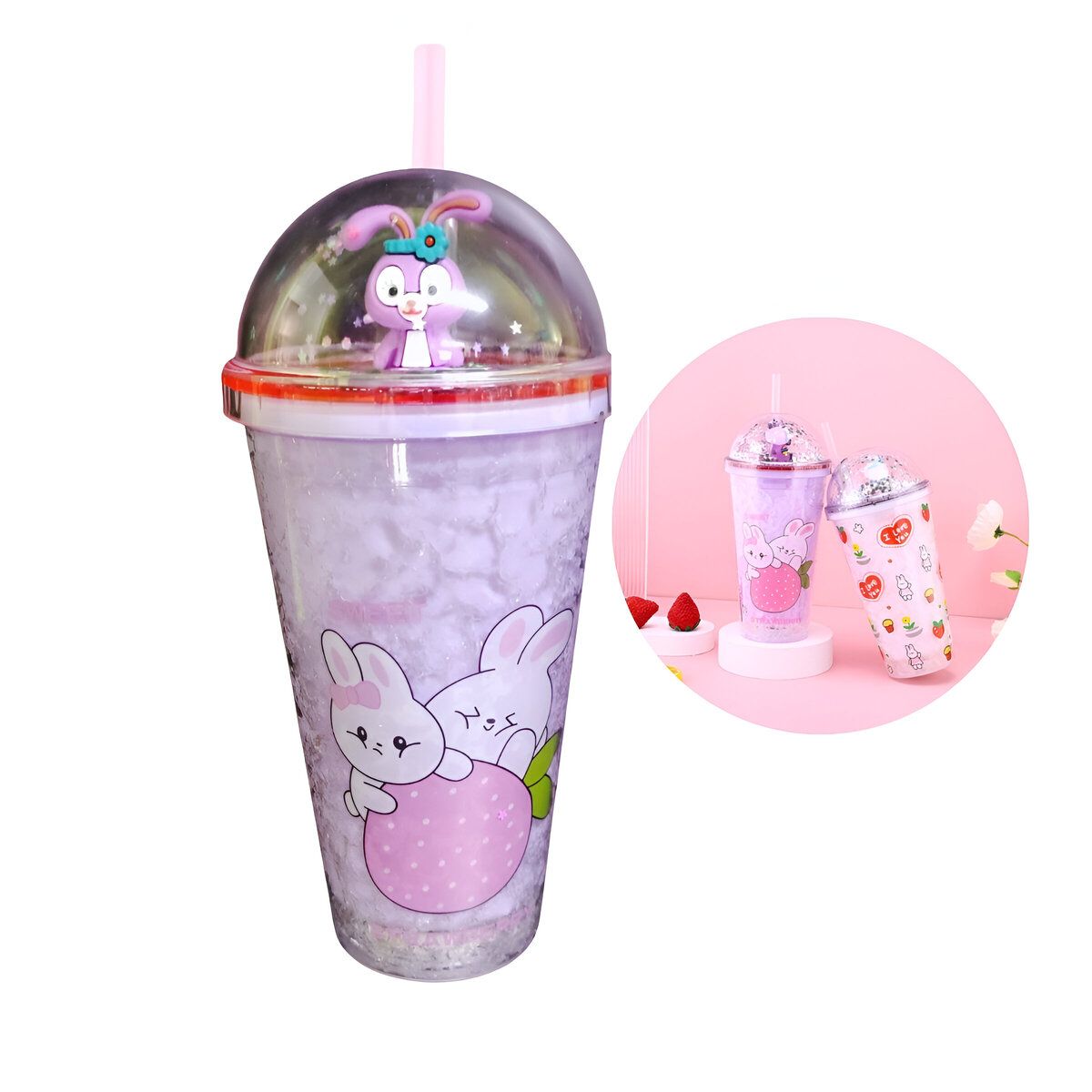 ELMEJORPRECIO - Vaso Tomatodo 450ml Con Luces Y Diseño De Conejo Lila