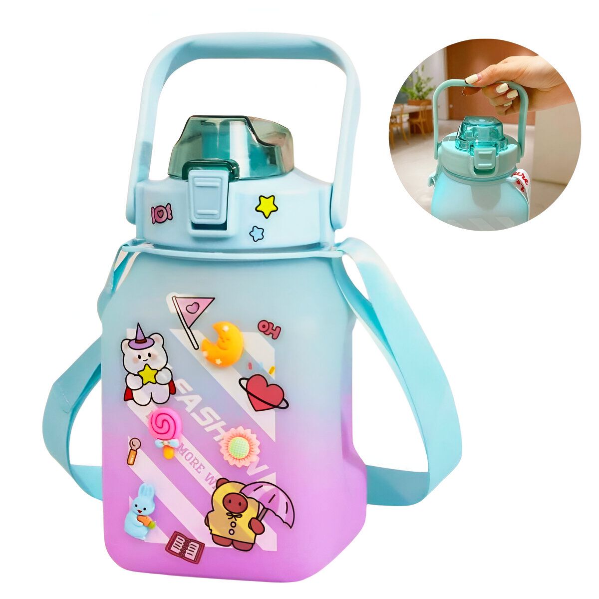 ELMEJORPRECIO - Tomatodo Portátil de 1.5 L Sports con Stickers 2D y 3D Verde